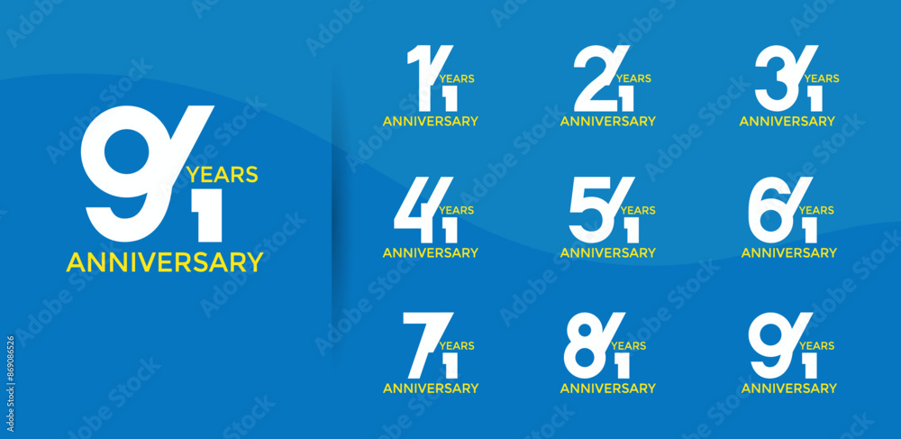 anniversary logo style set with white and yellow color can be use for celebration moment anniversary logo style set with white and yellow color can be use for celebration moment