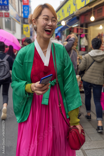 A young woman in a vibrant ...