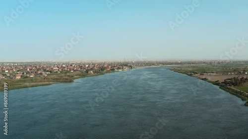 The Nile River, Drone footage of river Nile in Egypt photo