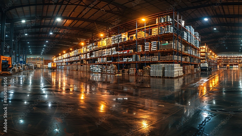Industrial Warehouse with Pallet Racks and Forklift Industrial Warehouse with Pallet Racks and Forklift