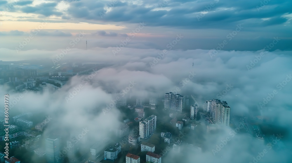 Obraz premium city in the fog in the morning aerial view Varna Bulgaria : Generative AI