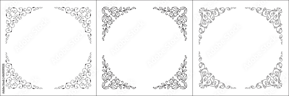 Set of three round vegetal vector frames with leaves. Black and white. Vector frame for all sizes and formats. Isolated vector illustration.
Set of three round vegetal vector frames with leaves. Black and white. Vector frame for all sizes and formats. Isolated vector illustration.