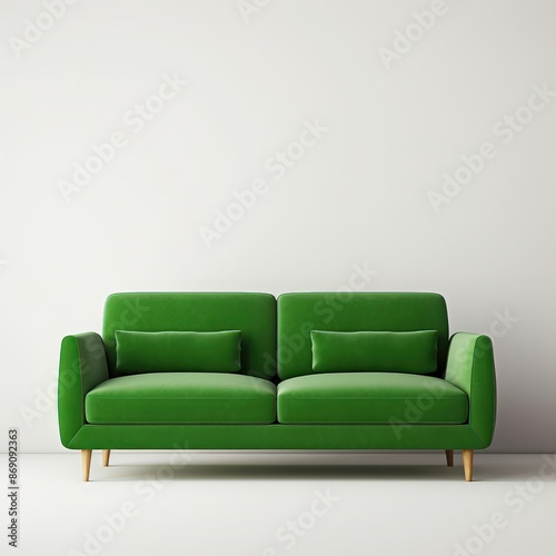 green sofa, minimal style on white background