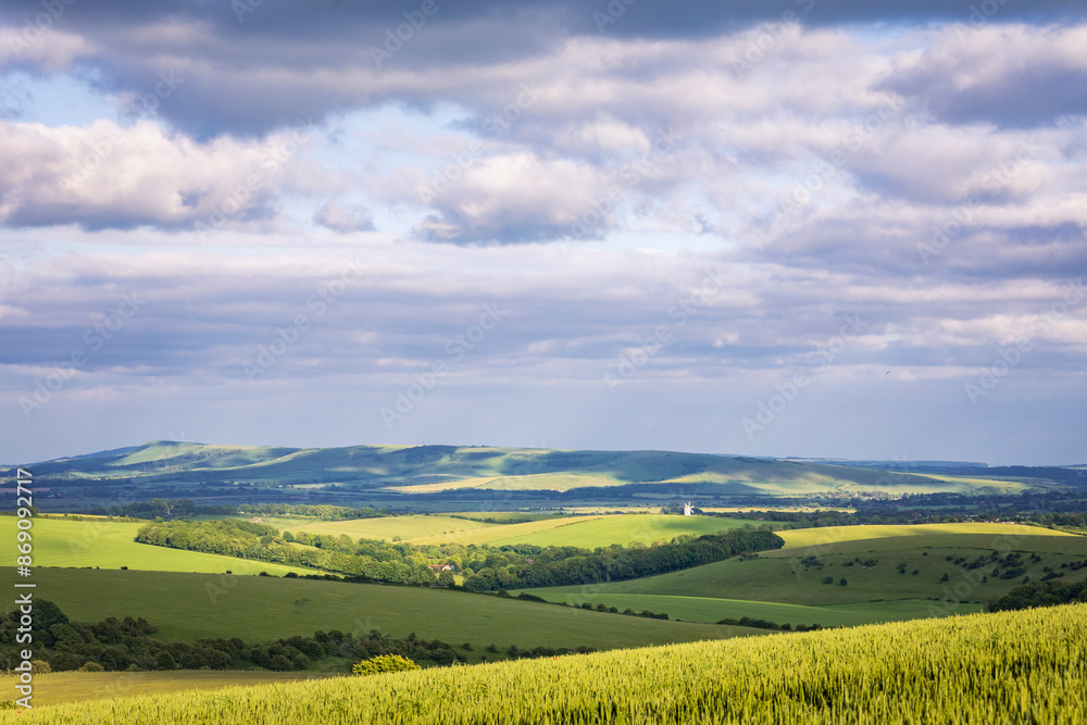 Obraz premium Magnificent views from Balmer Down between Lewes and Falmer on the south downs in east Sussex south east England