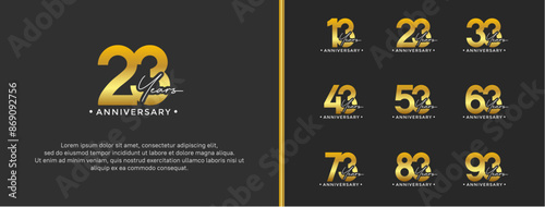 anniversary logo style set with golden color can be use for celebration moment photo