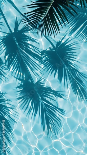 Palm leaves shadow on water surface in pool