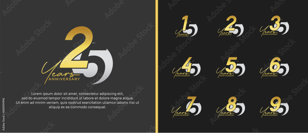 anniversary logo style set with gold and silver color can be use for celebration moment anniversary logo style set with gold and silver color can be use for celebration moment
