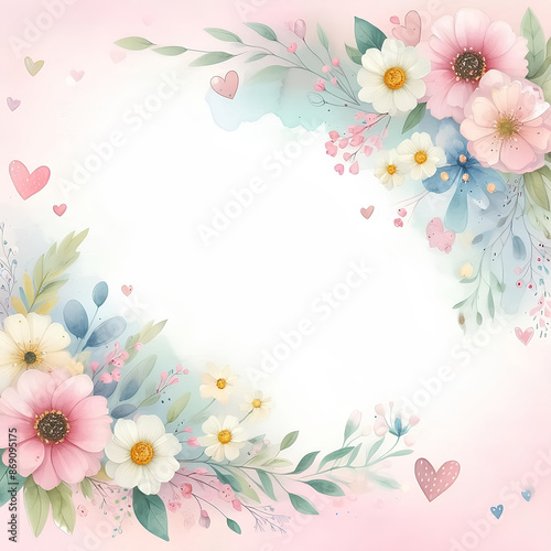 ​Pink background card with pink flowers and hearts