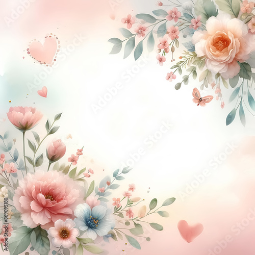 ​Pink background card with pink flowers and hearts