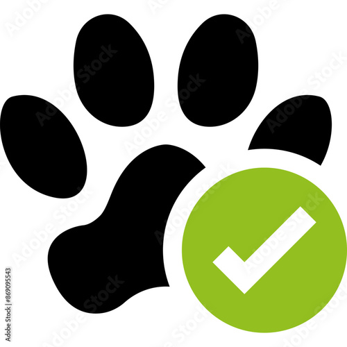 Pet Friendly Vector Logo. Paw Footprint with a Green Tick Approved Icon