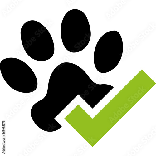 Pet Friendly Vector Logo. Paw Footprint with a Green Tick Approved Icon