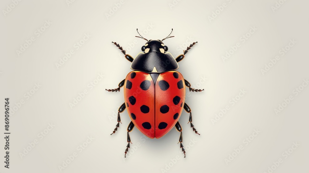 Detailed illustration of a red and black ladybug with spots on a beige background. Detailed illustration of a red and black ladybug with spots on a beige background.
