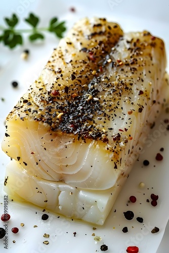 A piece of raw cod loin ready to be cooked photo