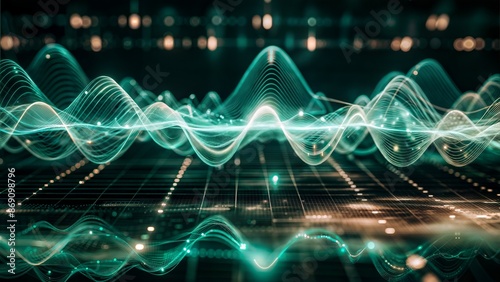 abstract wave hologram technology in black background Ultra detail ultrasonic waves.