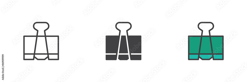 Binder clip different style icon set Binder clip different style icon set