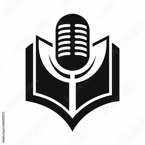Open book with microphone logo design vector art illustration.