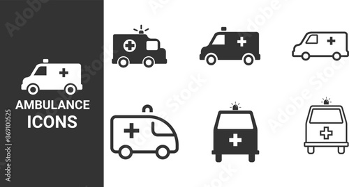 Ambulance vector icon set, ambulance service icon vector illustration