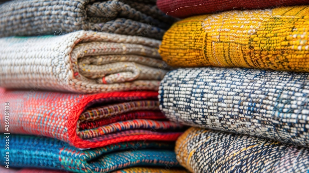 A pile of colorful blankets stacked on top of each other
