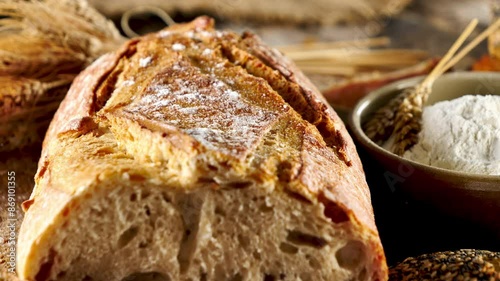 rustic loaf bread on wood background