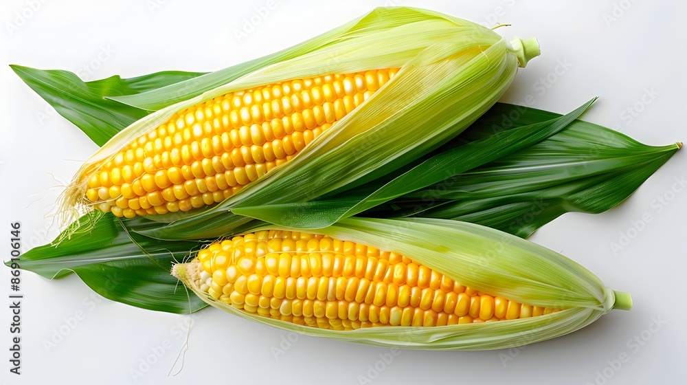 Fresh Corn Leaves on Bright White Studio Background with Photography Fresh Corn Leaves on Bright White Studio Background with Photography