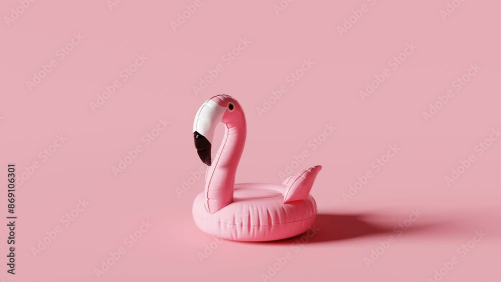 Flamingo float drop on pink background. Creative minimal summer concept. 3d animation footage