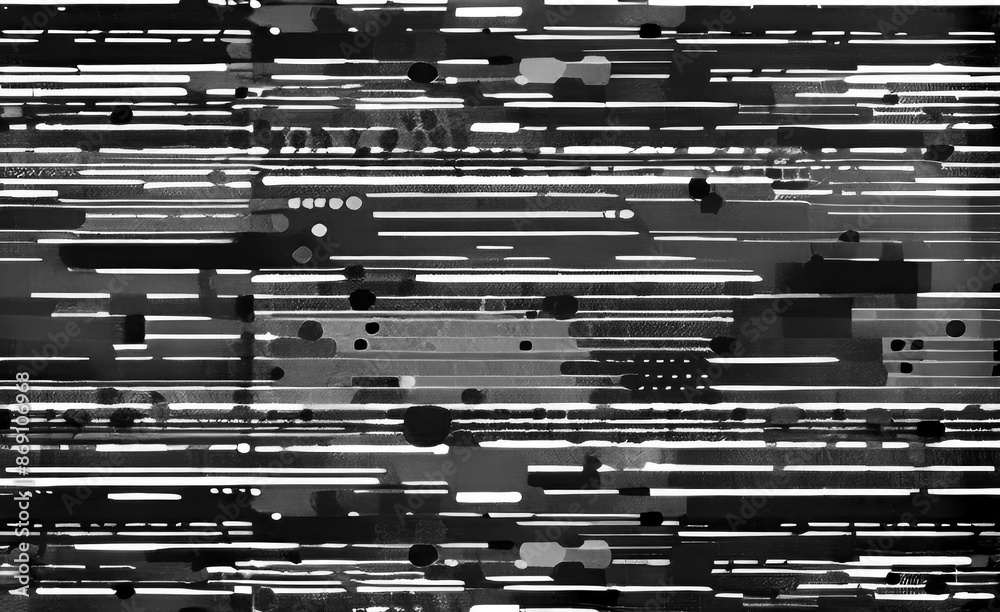 Pattern of horizontal lines and dashes with dots in monochrome black, grey and white colors Pattern of horizontal lines and dashes with dots in monochrome black, grey and white colors