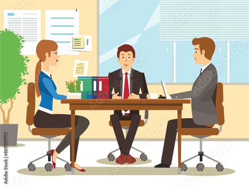 Flat-Style Animated Illustration: HR Manager Interviewing Job Candidate