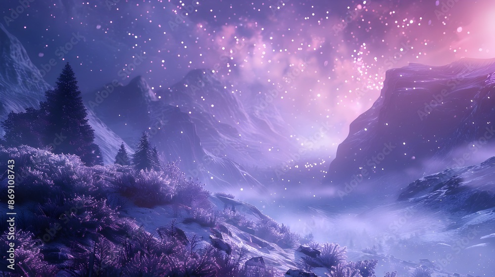 Obraz premium Enchanting Winter Landscape with Twinkling Stars and Luminous Mist