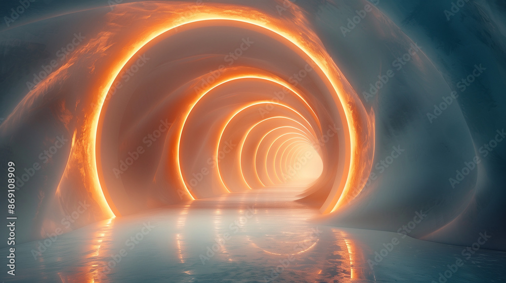 Obraz premium abstract background aisle with glowing circles 