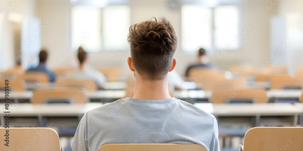 Male student seen from behind in a classroom setting. Concept Student ...