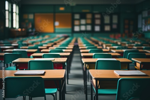 Empty Classroom with Desks and Chairs © Nice Seven