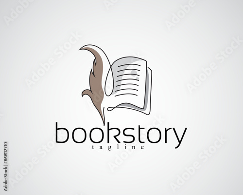 creative feather pens and books lined up with a one line logo design concept