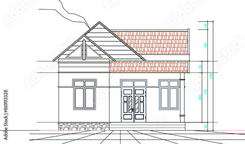 Vector sketch illustration of simple house architectural engineering drawing design 