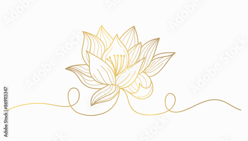 Golden lotus line art vector illustration, Wesak day element design.