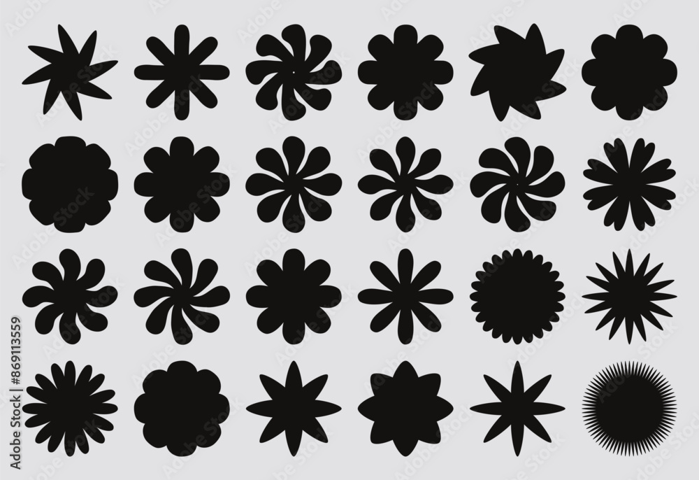 Brutalist abstract geometric shapes and grids. Brutal contemporary figure star oval spiral flower and other primitive elements. Brutalist abstract geometric shapes and grids. Brutal contemporary figure star oval spiral flower and other primitive elements.