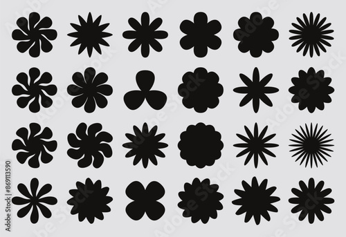 Brutal abstract geometric shapes and grids. Brutal contemporary figure star oval spiral flower and other primitive elements.
