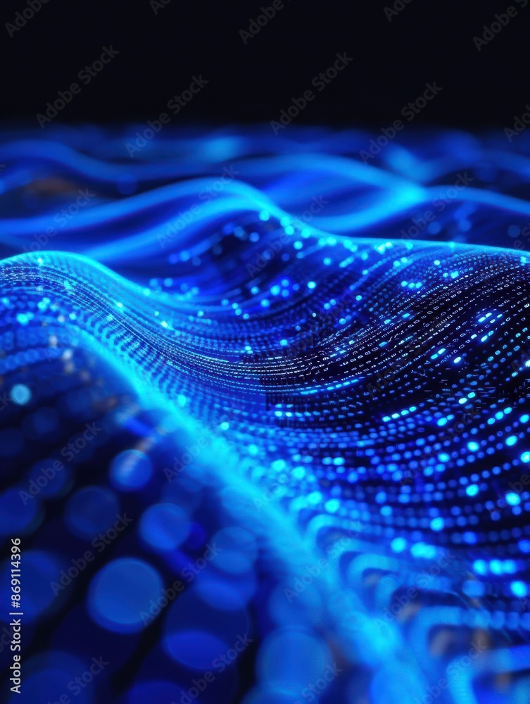Abstract wave of glowing blue particles in a digital landscape, representing data flow and technology. Futuristic background for tech themes. Abstract wave of glowing blue particles in a digital landscape, representing data flow and technology. Futuristic background for tech themes.