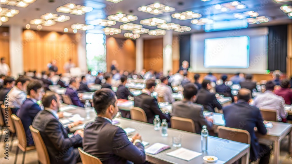Corporate Seminar Blur: A blurred background of a corporate seminar or training session in a conference hall, with attendees.
Corporate Seminar Blur: A blurred background of a corporate seminar or training session in a conference hall, with attendees.