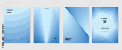 Modern gradient poster background vector set. Minimalist style cover template with vibrant perspective 3d geometric prism shapes collection. Ideal design for social media, cover, banner, flyer.