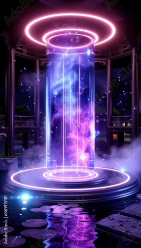 Wallpaper Mural Futuristic glowing portal with neon lights and a mystic, ethereal atmosphere. Ideal for sci-fi concepts and digital artwork backgrounds. Torontodigital.ca