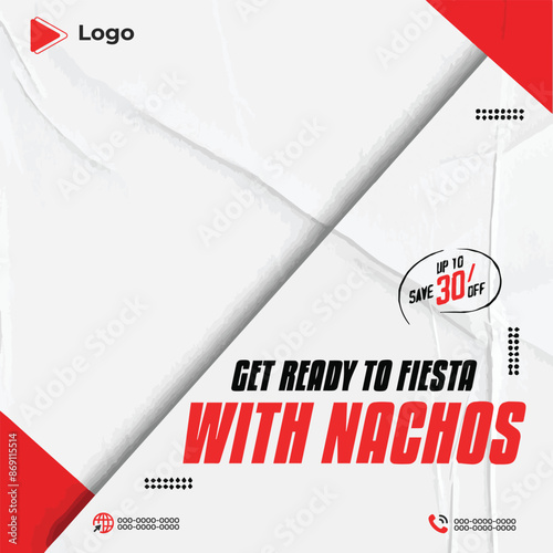 Delicious nachos food social media Instagram post feed banner template | Mexican food background with singing nachos with social media sale banner food flyer, restaurant poster, food poster, 