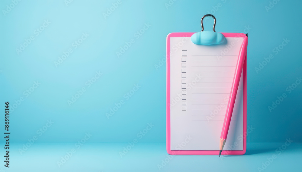 3D clay icon with checklist on the right, blue background, simple and light, highquality render, futuristic tone, Splitcomplementary color scheme 3D clay icon with checklist on the right, blue background, simple and light, highquality render, futuristic tone, Splitcomplementary color scheme