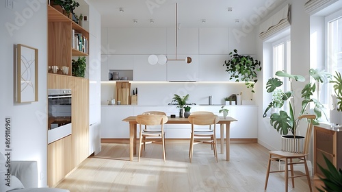 Wallpaper Mural Scandinavian Kitchen: Minimalist and functional with a focus on simplicity. Light wood finishes, white cabinetry, clean lines, and lots of natural light with subtle pops of color.  Torontodigital.ca