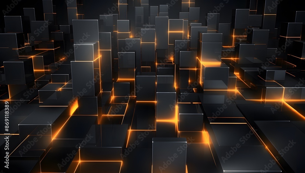 Obraz premium 3d rendering of gold and black abstract geometric background. Scene for advertising, technology, showcase, banner, game, sport, cosmetic, business, metaverse. Sci-Fi Illustration. Product display.