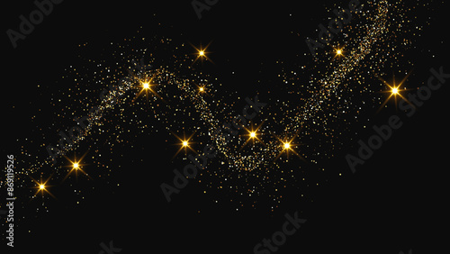 Gold glittering confetti wave and stardust