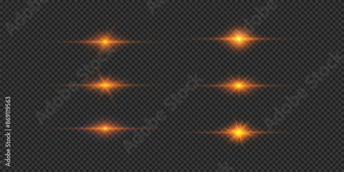 Set of orange horizontal light effects of lens flares