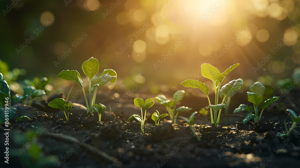Small plant sprouting from soil, symbol of growth and new beginnings against a green background Small plant sprouting from soil, symbol of growth and new beginnings against a green background