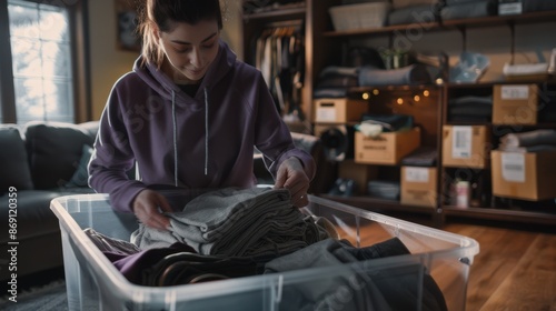 The woman folding clothes