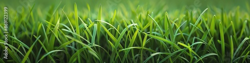 Panoramic background of green grass, symbol of environmental protection, eco-friendliness, green, and cleanliness.
