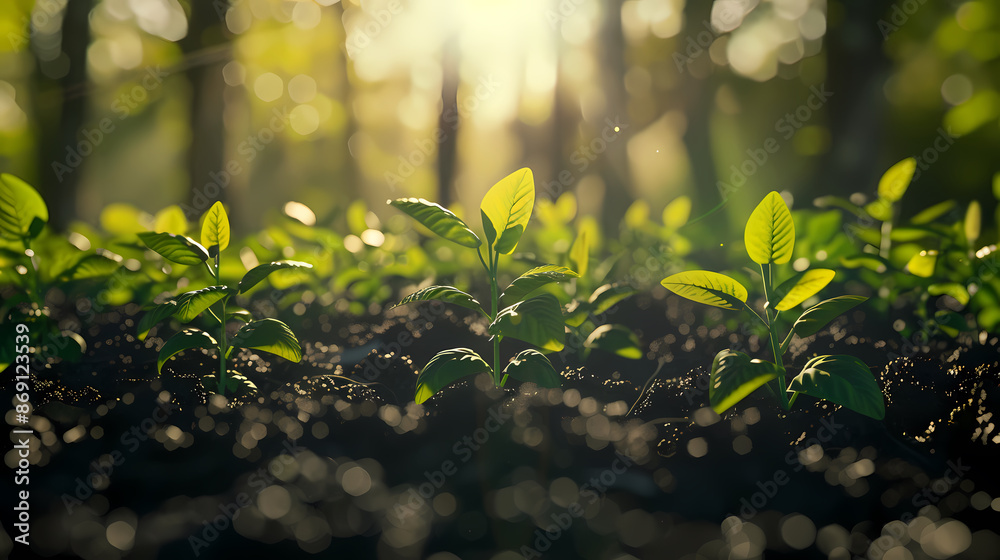 Obraz premium Small plant sprouting from soil, symbol of growth and new beginnings against a green background